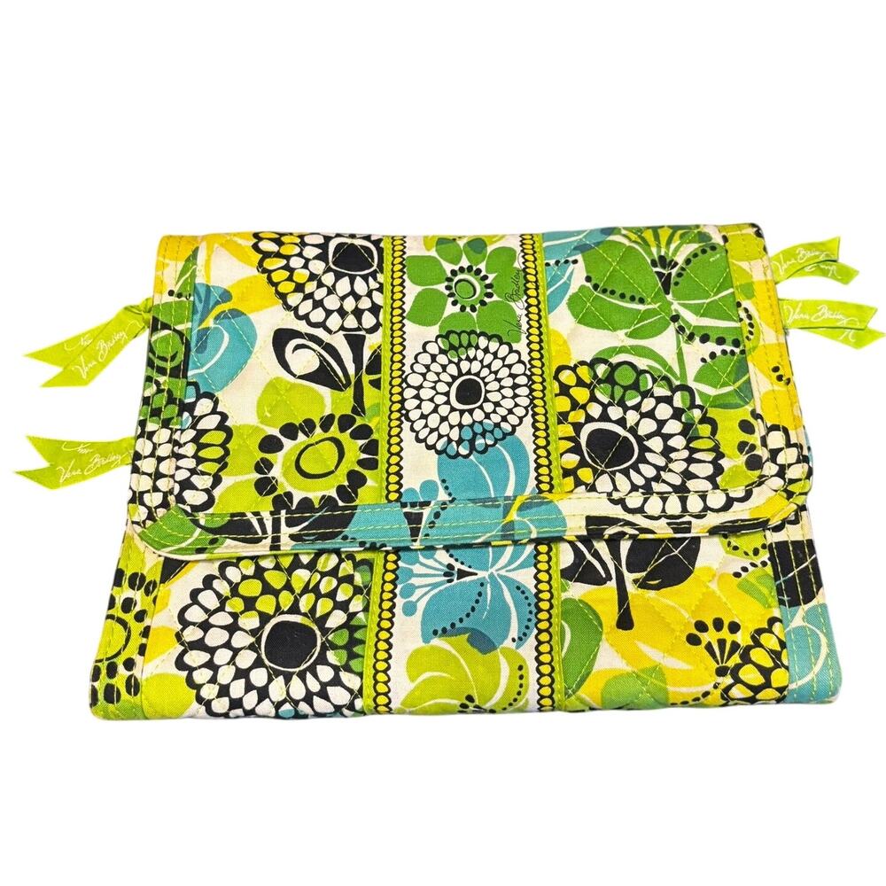 Vera Bradley Lime's Up Jewelry Folio Travel Pouch Bag Cosmetics Green Yellow